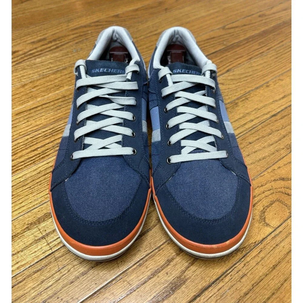 Skechers Sneakers Mens 13 Navy Orange Canvas Lace Up Shoes Relaxed Fit